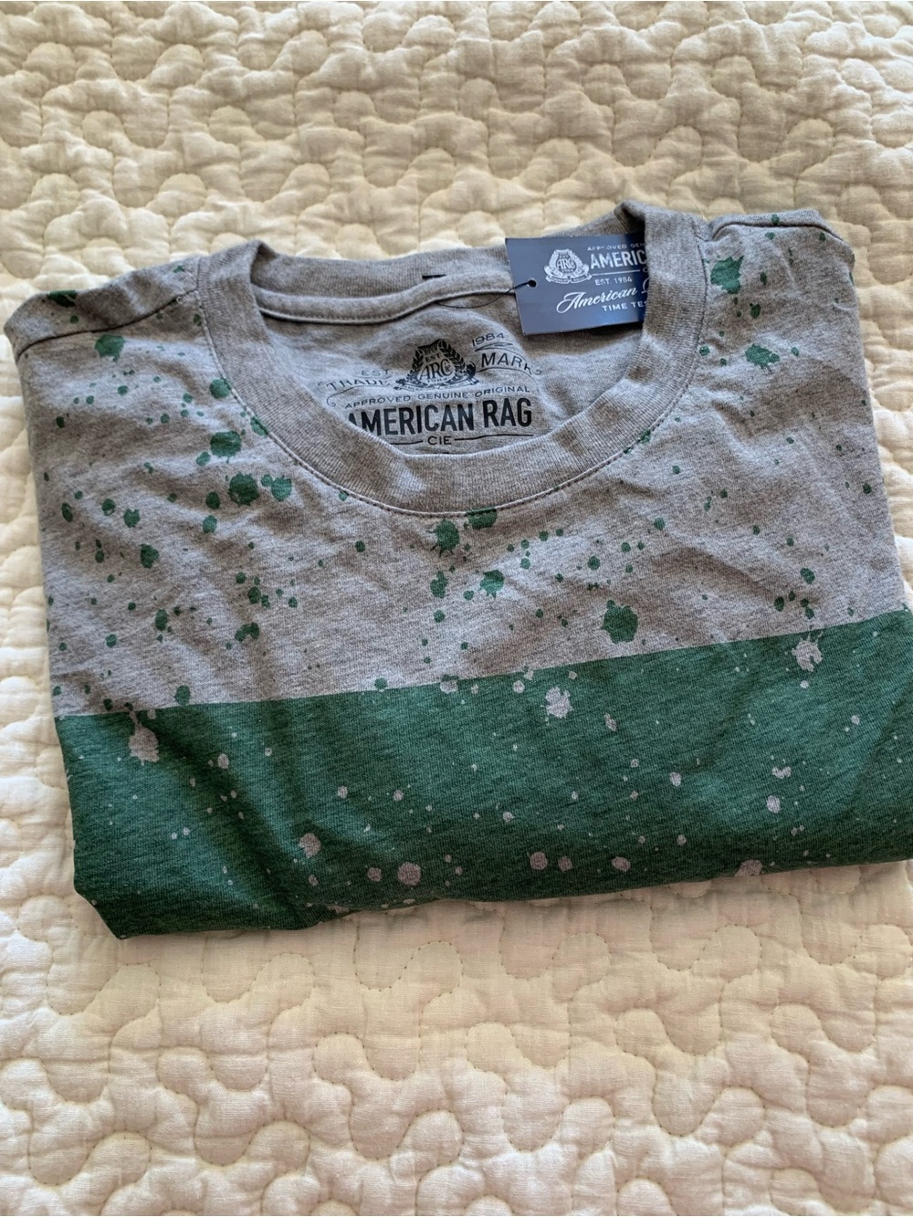 American rag women’s T-shirt, size medium grey, and green NWT